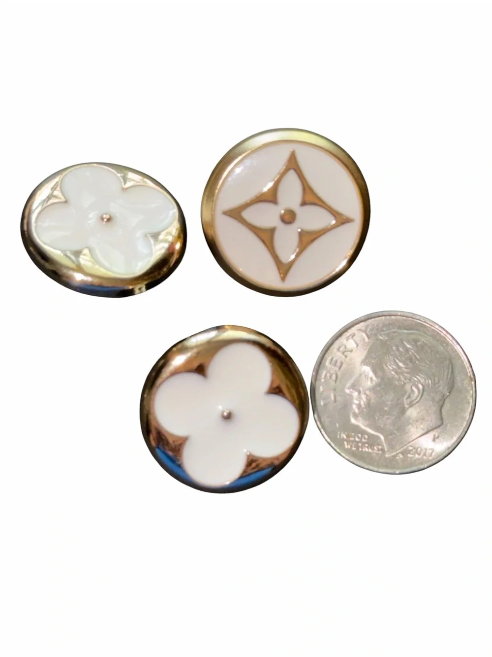 Vintage LV White and Gold Monogram Flower Buttons (Set of 3)